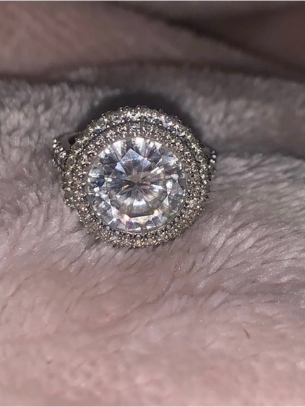 Anello 14k White Gold Moissanite Double Halo Diamond Ring